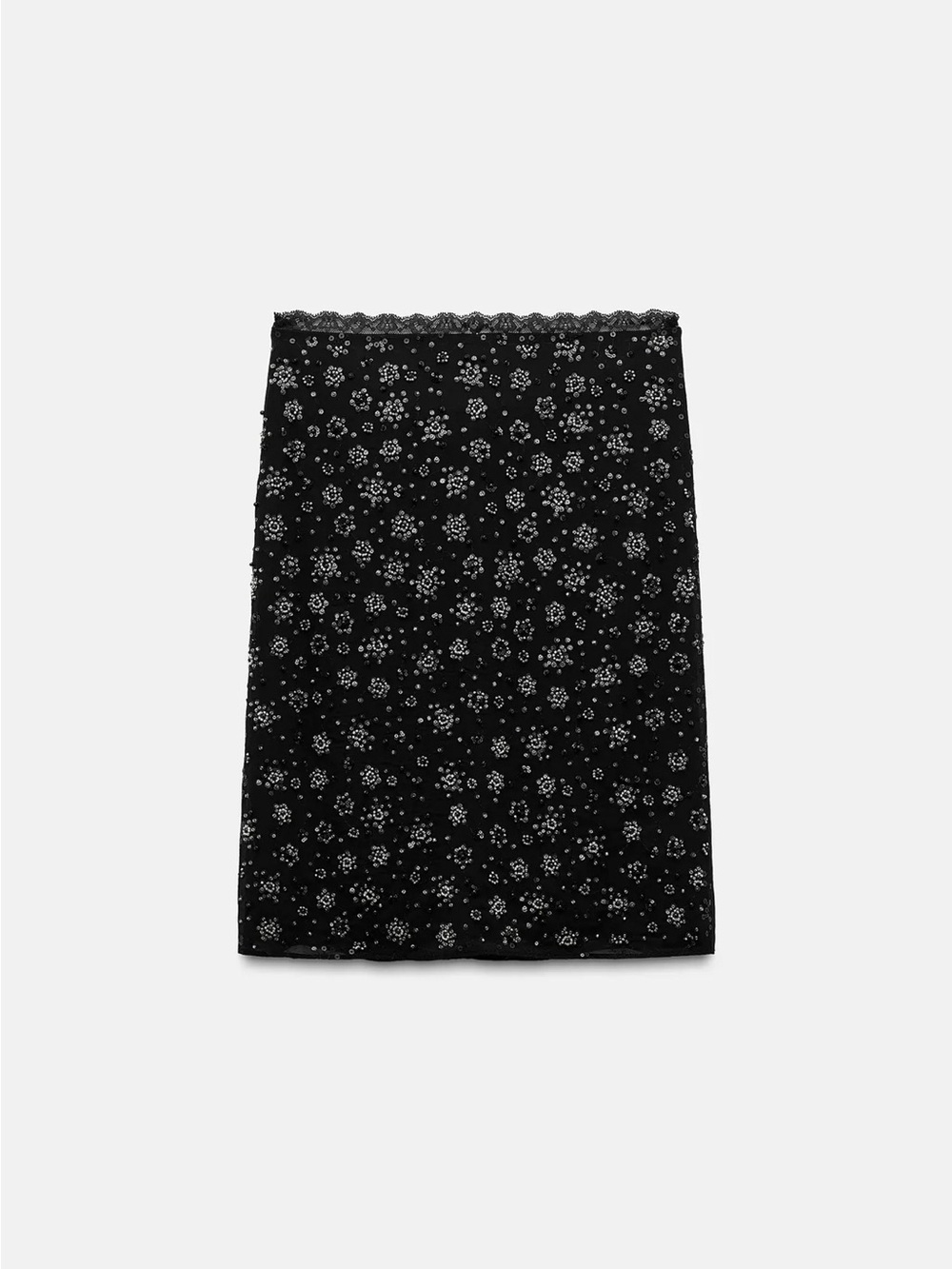 Zara Black EMBROIDERED BEADED Lace Pencil Skirt